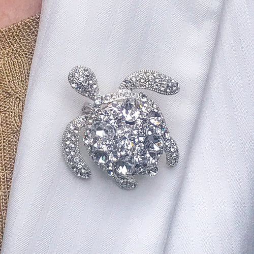 Clear Crystallized Turtle Brooch Pin