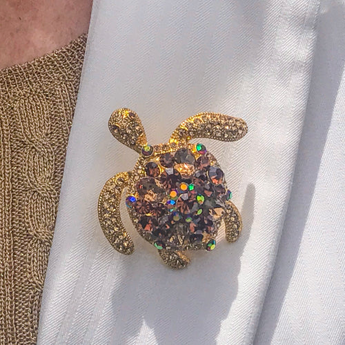 Topaz Crystallized Turtle Brooch Pin