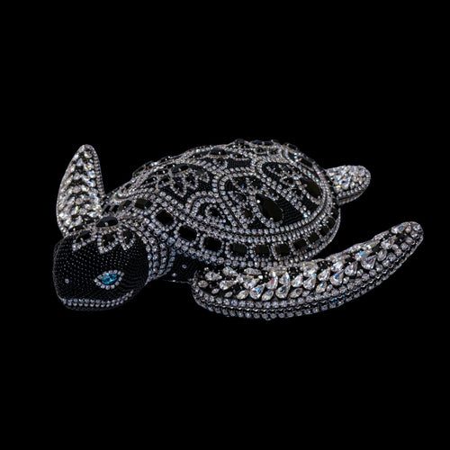Crystallized Large Sea Turtle Sculpture Featuring Jet Black & Clear Premium Crystal