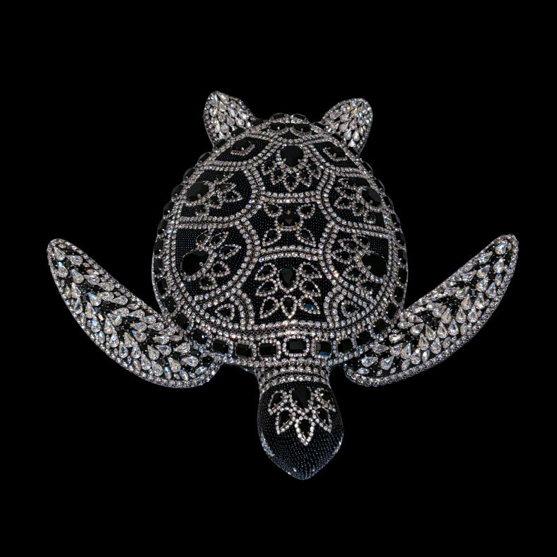 Crystallized Large Sea Turtle Sculpture Featuring Jet Black & Clear Premium Crystal
