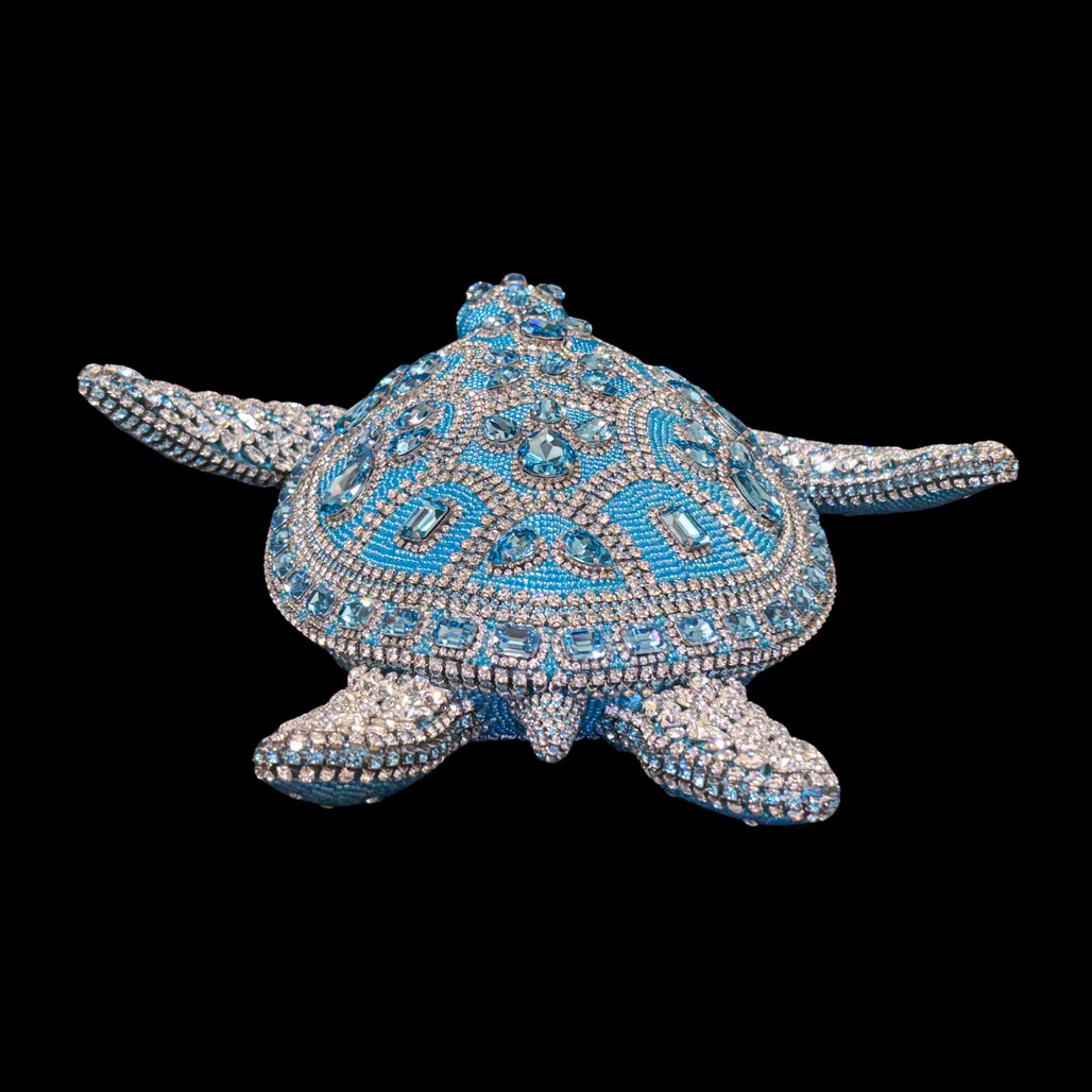 Crystallized Large Sea Turtle Sculpture Featuring Aquamarine Premium Crystal