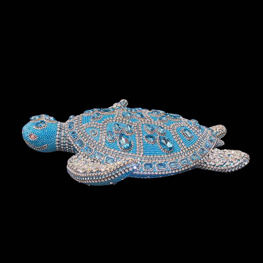 Crystallized Large Sea Turtle Sculpture Featuring Aquamarine Premium Crystal