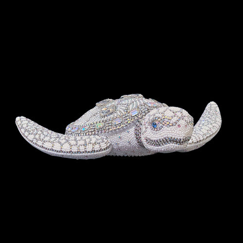 Crystallized Large Sea Turtle Sculpture Featuring White Opal & Clear Premium Crystal