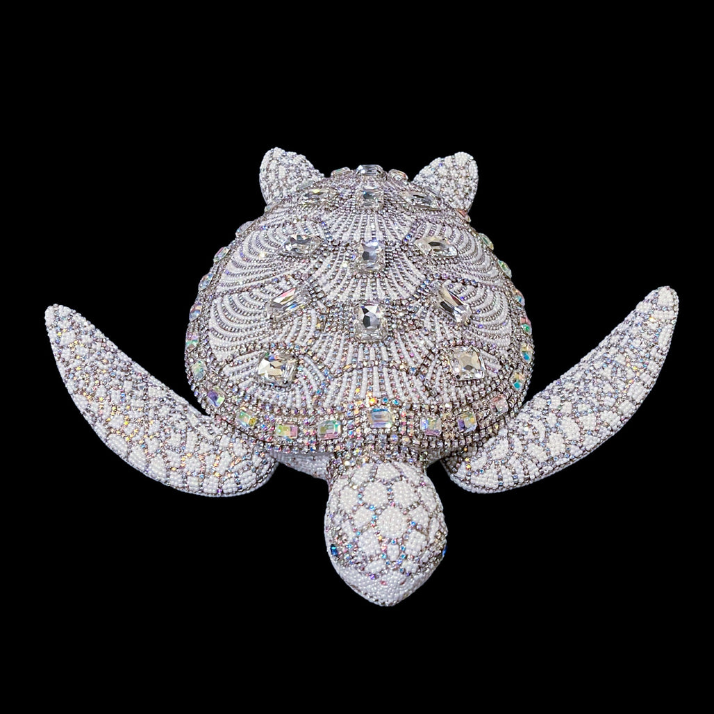 Crystallized Large Sea Turtle Sculpture Featuring White Opal & Clear Premium Crystal