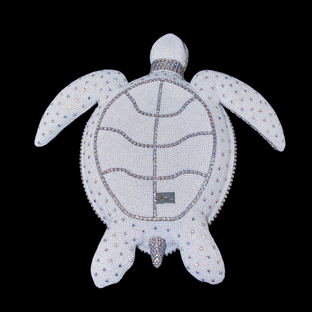 Crystallized Large Sea Turtle Sculpture Featuring White Opal & Clear Premium Crystal