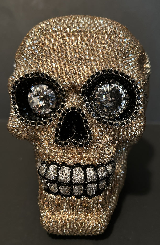 Gold Cracked Skull Embellished with Swarovski Crystals