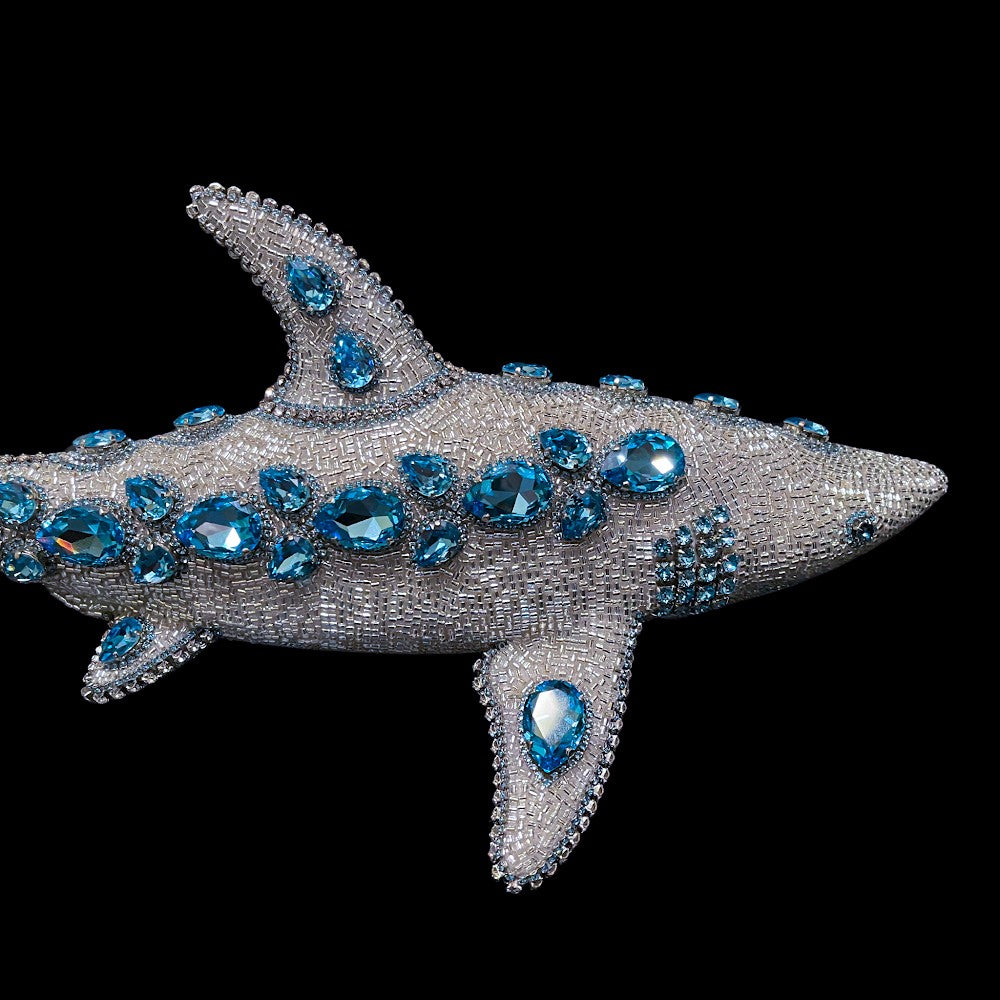 Crystallized Mako Shark  Sculpture Featuring Aquamarine Premium Crystal