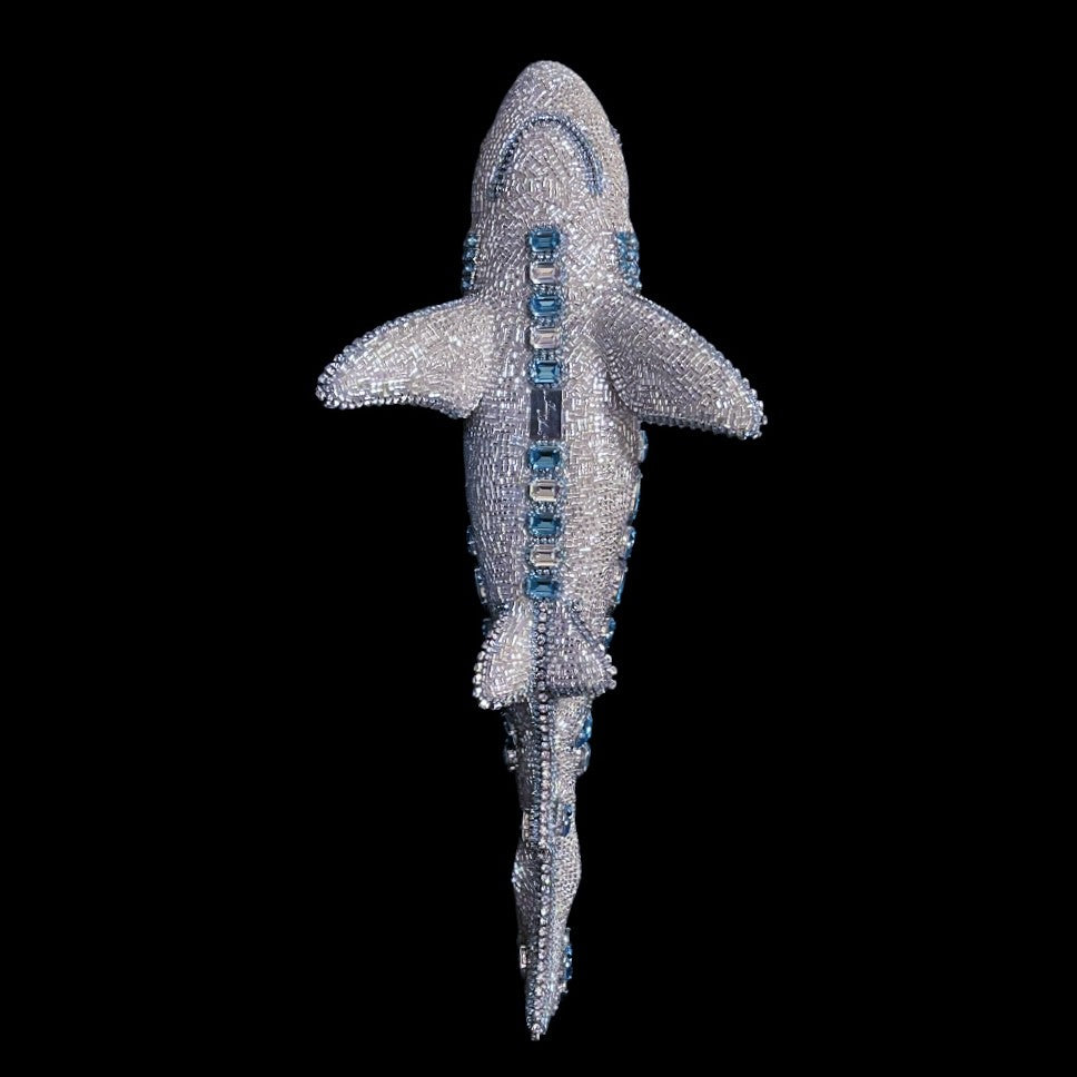 Crystallized Mako Shark  Sculpture Featuring Aquamarine Premium Crystal