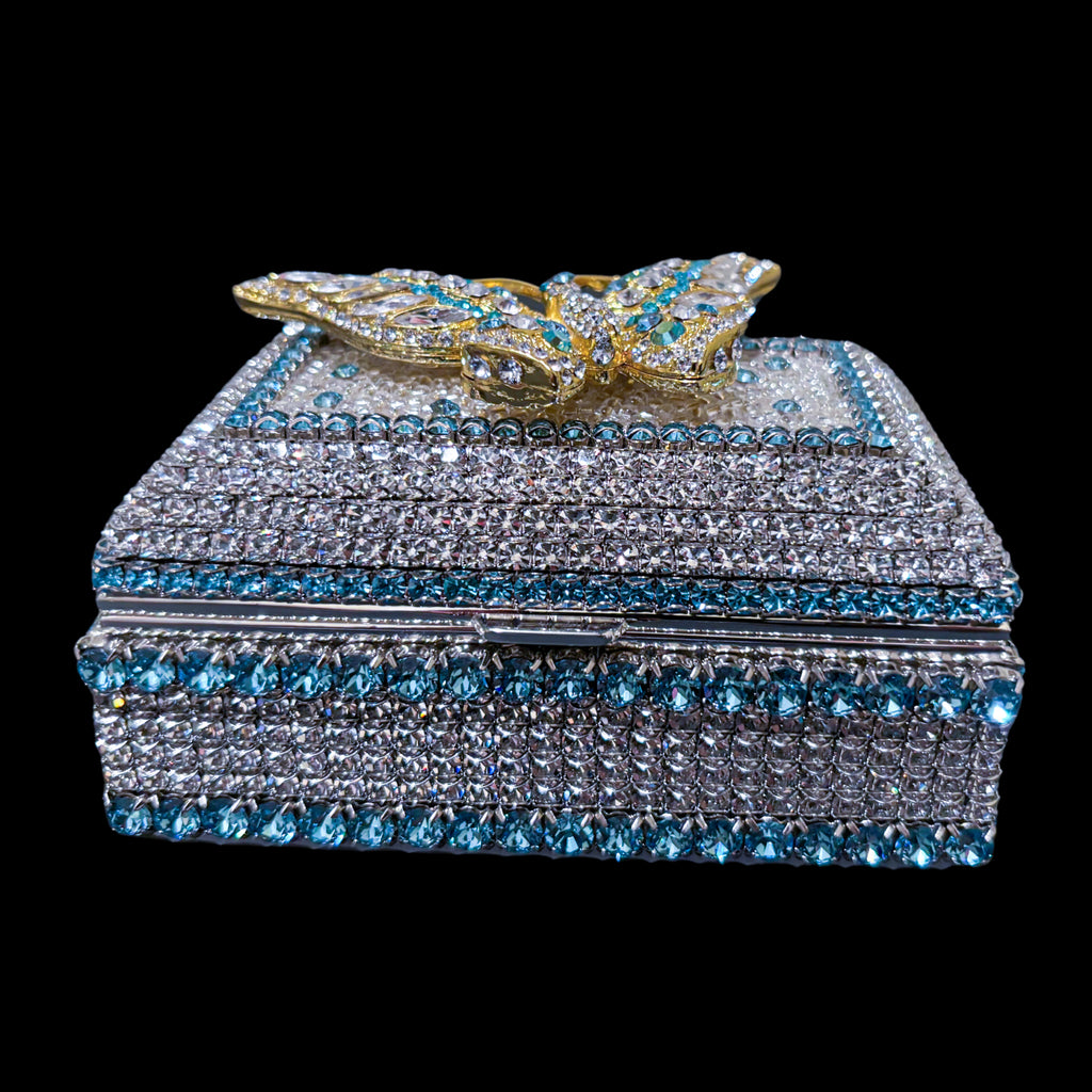 Aqua Garden Butterfly Keepsake Box Featuring Premium Crystal