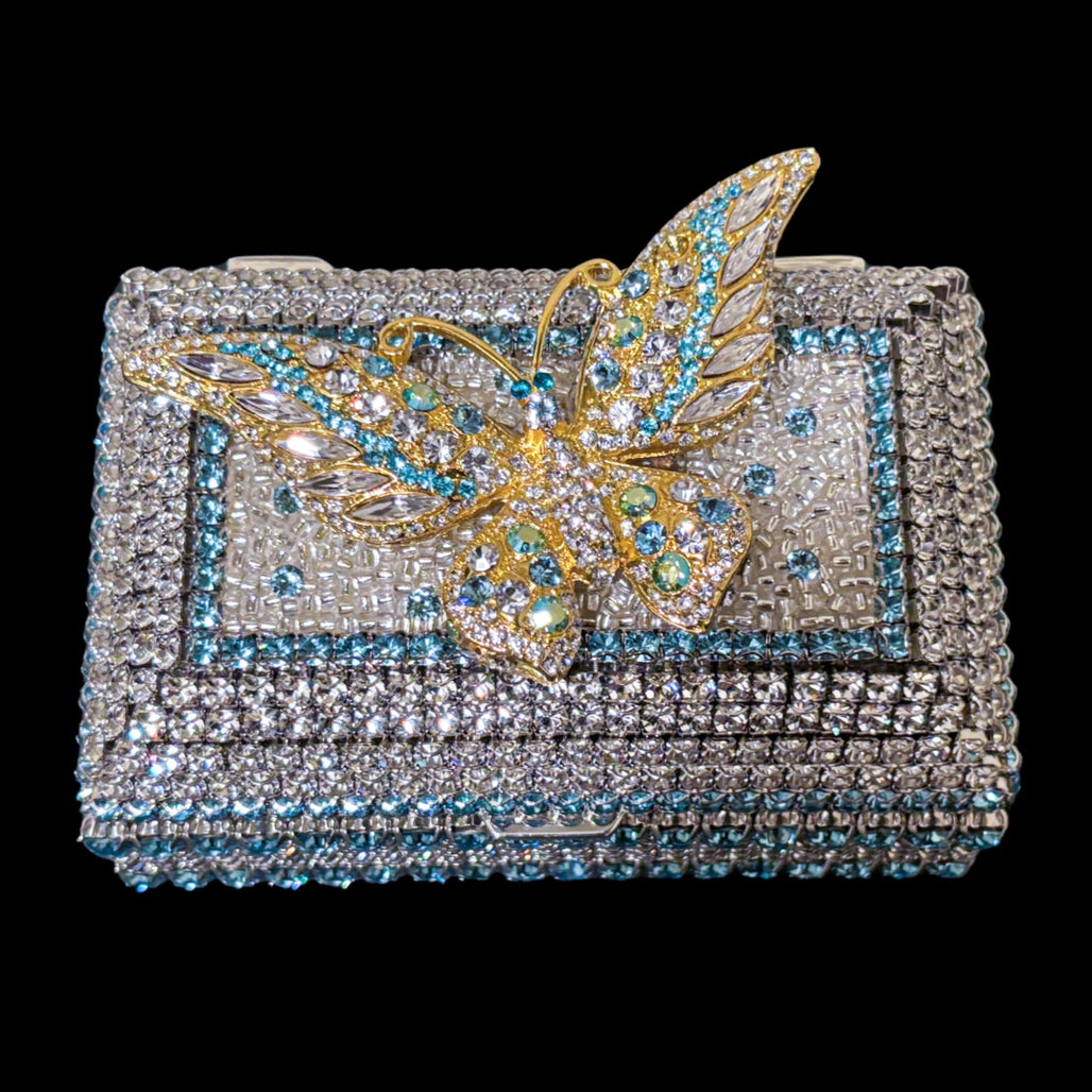 Aqua Garden Butterfly Keepsake Box Featuring Premium Crystal