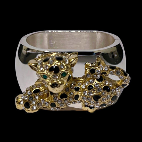 Gold Baby Leopard Cub Napkin Ring Featuring Premium Crystal | Set of 4