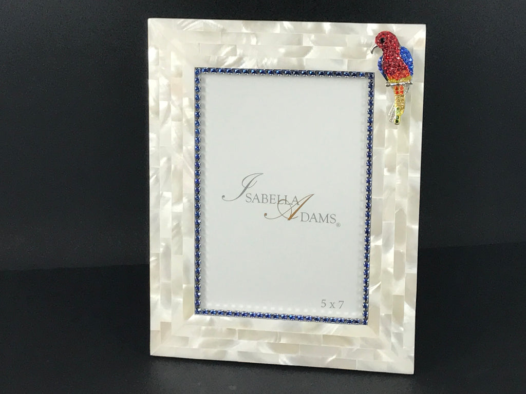 5 x 7 Mother of Pearl Parrot Picture Frame Featuring Premium Crystal