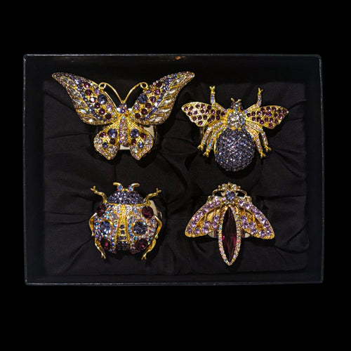 Amethyst Mixed Bug Napkin Rings Featuring  Swarovski Crystals | Set of 4