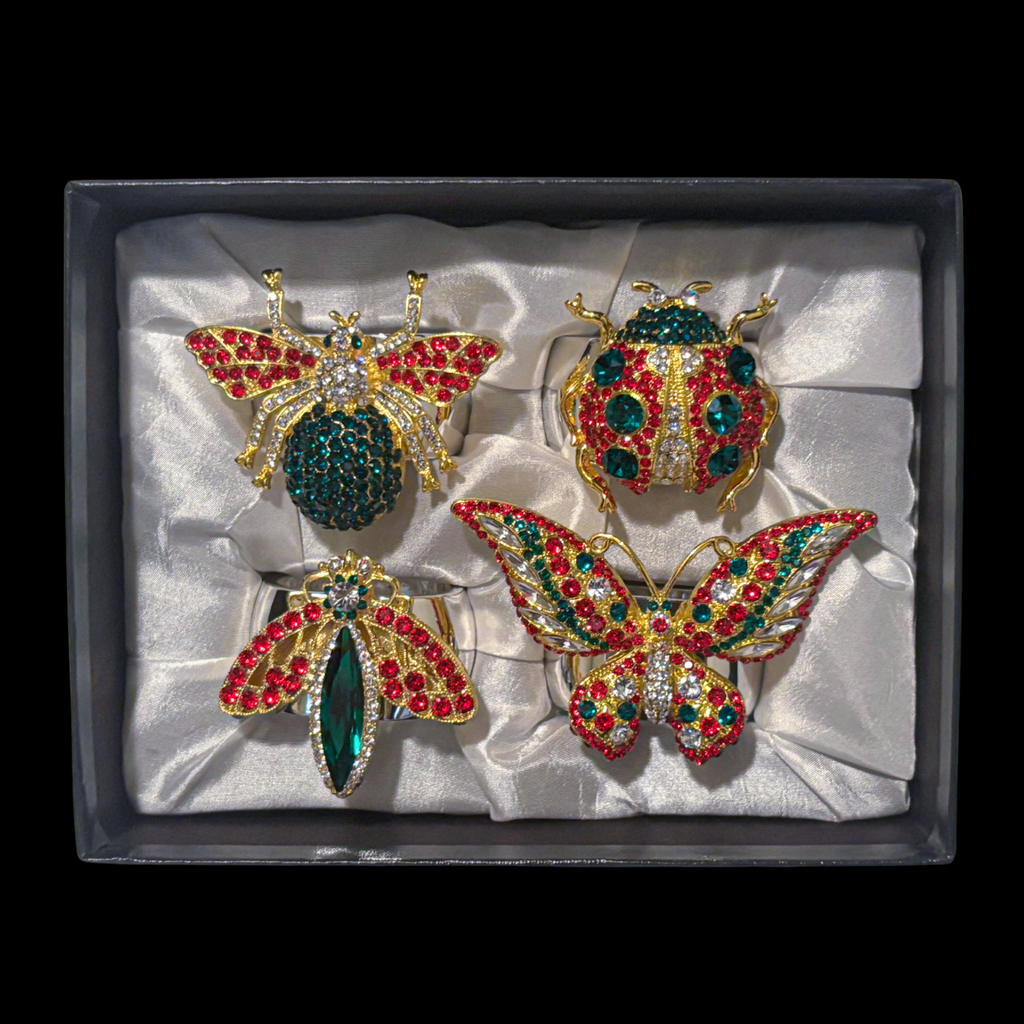 Christmas Mix Bug Napkin Rings Featuring  Swarovski Crystals | Set of 4