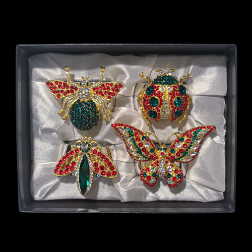 Christmas Mix Bug Napkin Rings Featuring  Swarovski Crystals | Set of 4