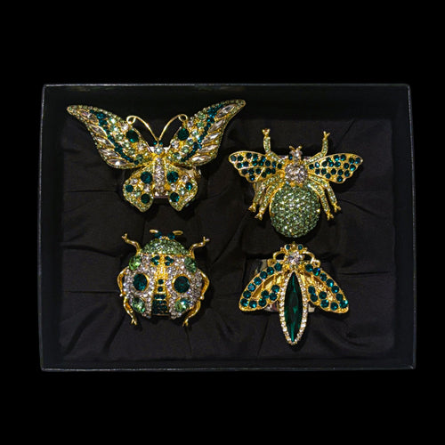 Emerald & Peridot Green Mixed Bug Napkin Rings Featuring  Swarovski Crystal | Set of 4