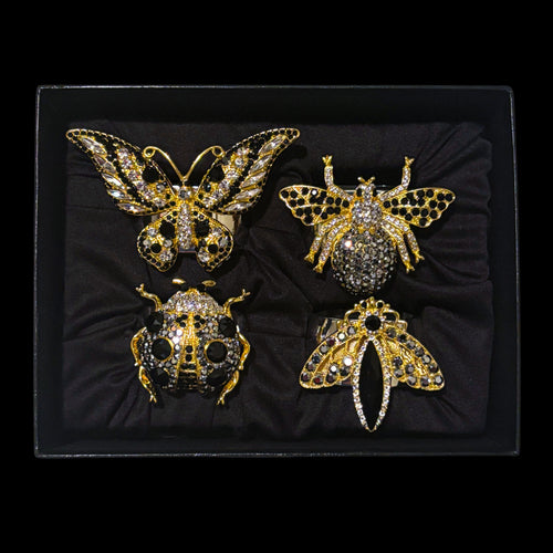 Ebony Mixed Bug Napkin Rings Featuring  Swarovski Crystals | Set of 4