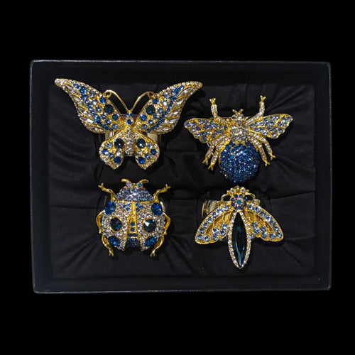 Montana Blue Mixed Bug Napkin Rings Featuring  Swarovski Crystals | Set of 4