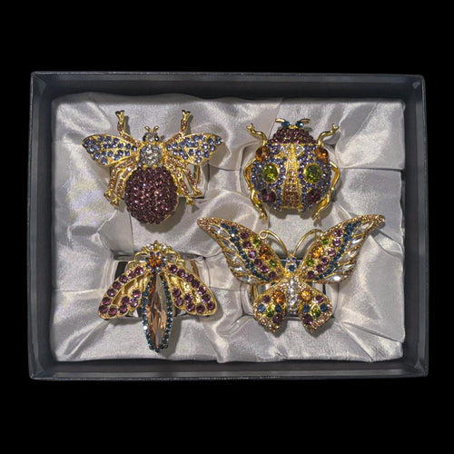 Thanksgiving Mix Bug Napkin Rings Featuring  Swarovski Crystals | Set of 4