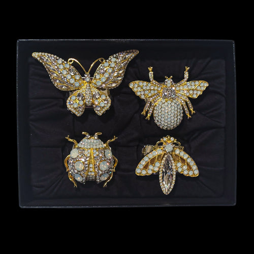 White Opal Mixed Bug Napkin Rings Featuring  Swarovski Crystals | Set of 4