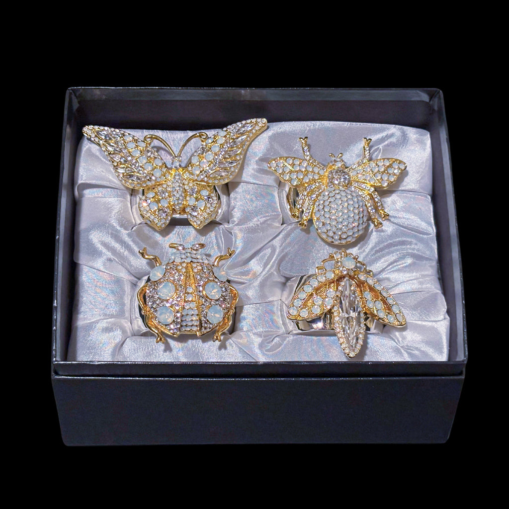 White Opal Mix Bug Napkin Rings Featuring Premium Crystal