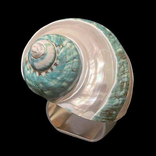 Large Banded Jade Turbo Shell Napkin Ring | Set of 4