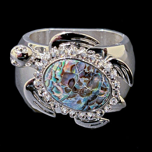 Sea Turtle Napkin Ring Featuring Clear Premium Crystal & Paua Shell | Set of 4