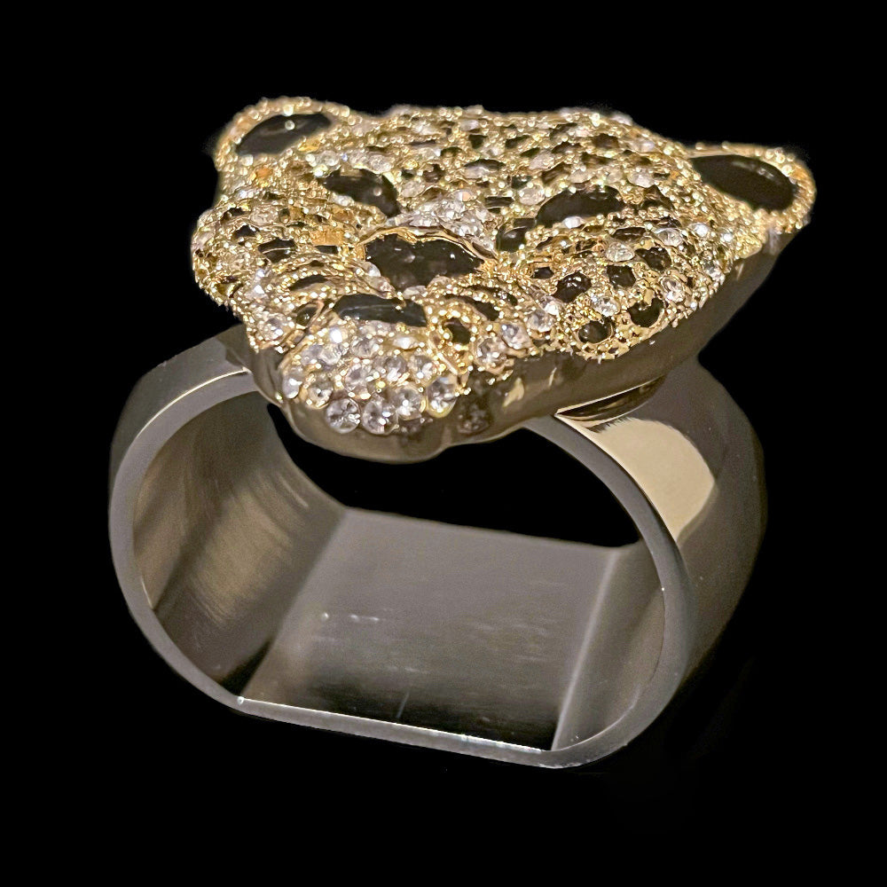 Gold Leopard Napkin Ring Featuring Premium Crystals | Set of 4