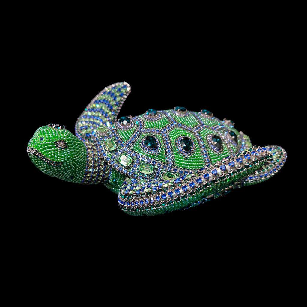Crystallized Sea Turtle Sculpture Featuring Emerald & Peridot Crystal Mix