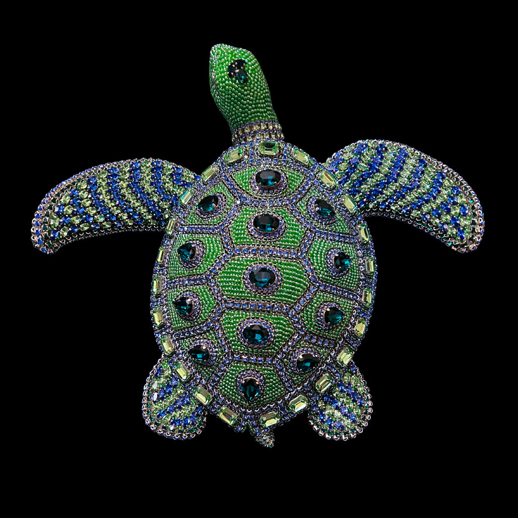 Crystallized Sea Turtle Sculpture Featuring Emerald & Peridot Crystal Mix