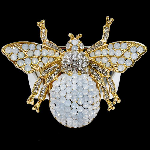 White Opal Bee Napkin Ring Featuring Premium Crystal & Silver Rings | Set of 4