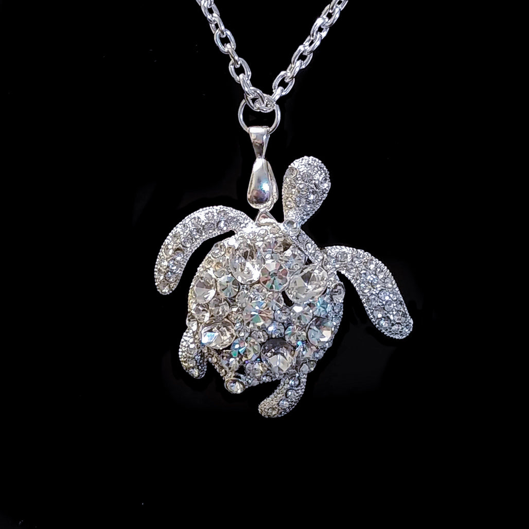 Clear Sea Turtle Necklace Featuring Swarovski © Crystals Close Up