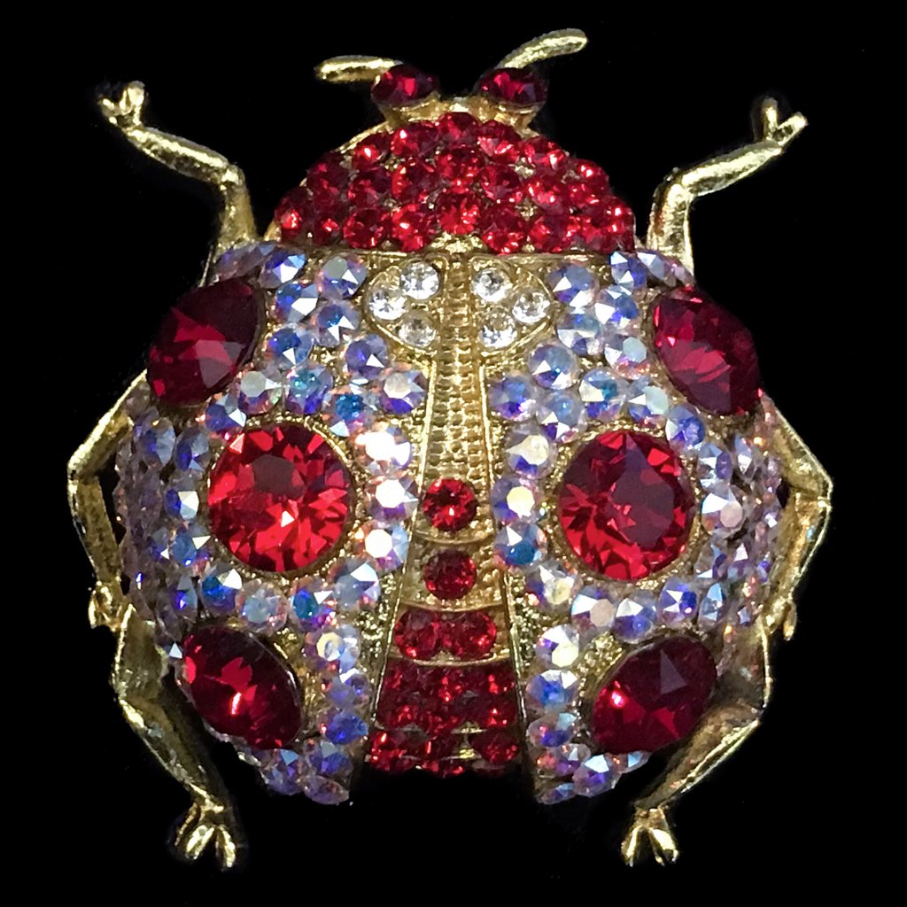 Crystallized Lady Bug Brooch Pin Featuring Premium Crystals