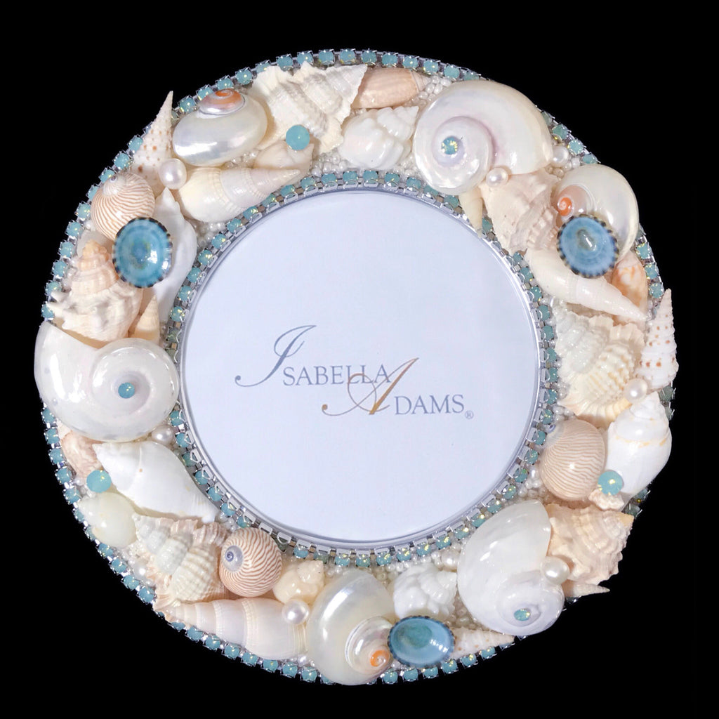 6” Round Seashell Picture Frame Featuring Pacific Opal Swarovski © Crystals