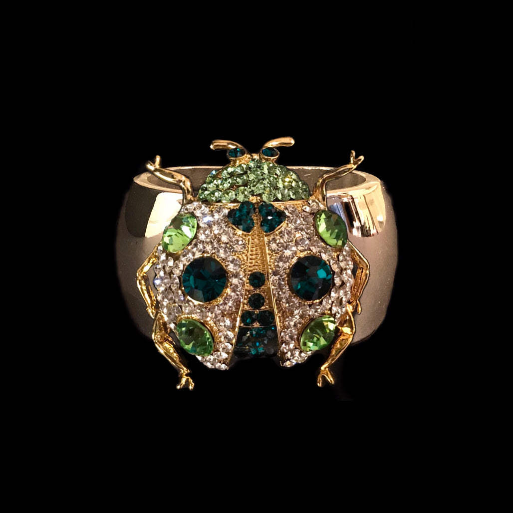 Emerald & Peridot Green Mixed Bug Napkin Rings Featuring  Swarovski Crystal | Set of 4