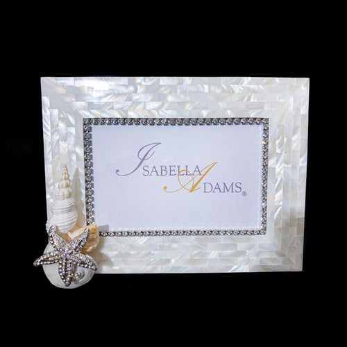 4 x 6 Mother of Pearl Shell Cluster Picture Frame Featuring Premium Crystal