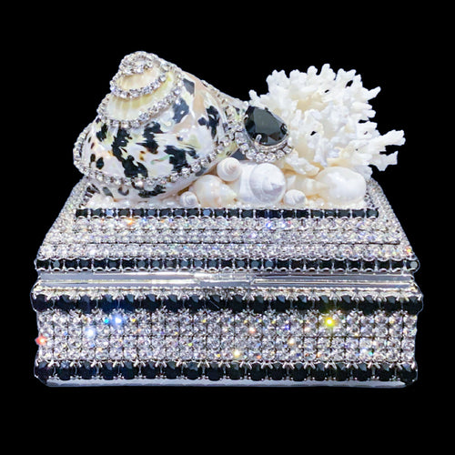 Ebony & Ivory Shell Cluster Keepsake Box Featuring Premium Crystal