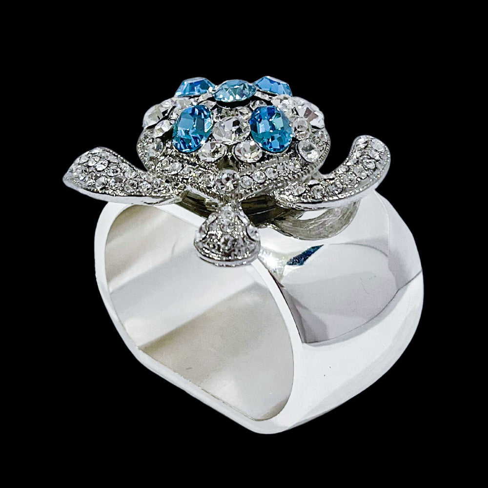 Sea Turtle Napkin Ring Featuring Aquamarine Premium Crystal | Set of 4