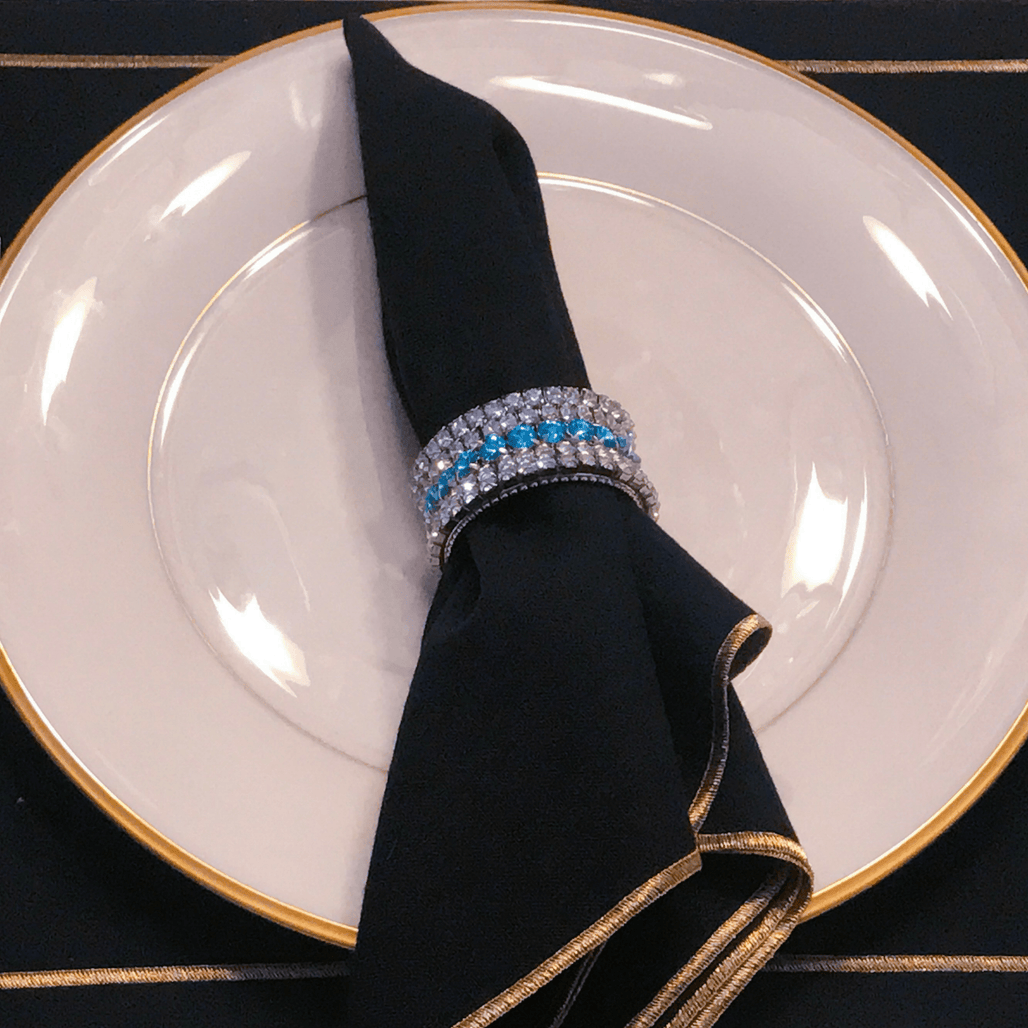 Round Crystallized Napkin Ring Featuring Aquamarine & Clear Premium Crystal | Set of 4