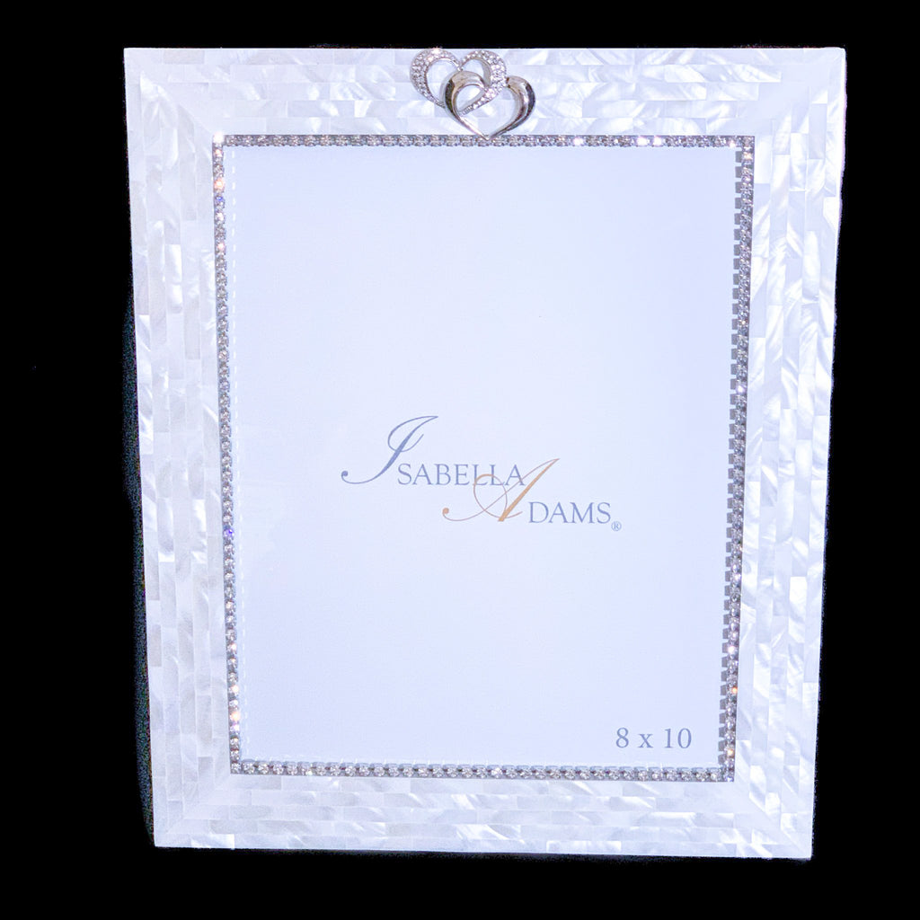 8 x 10 Mother of Pearl Locking Hearts Picture Frame Featuring Premium Crystal