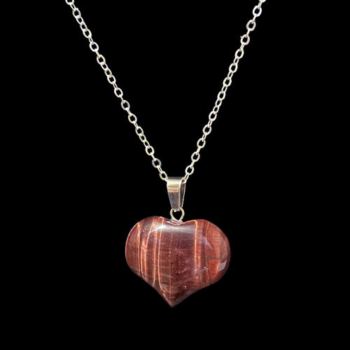 Red Tiger's Eye Heart Crystal Heart Necklace