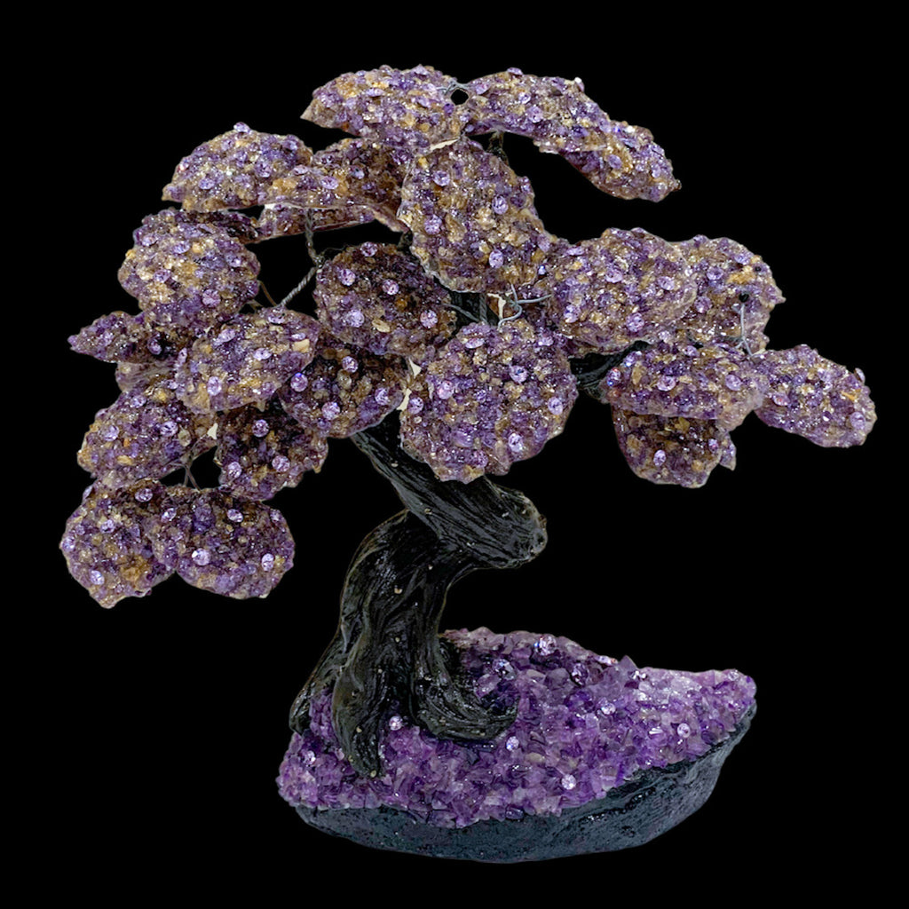 Large Bonsai Tree Centerpiece Featuring Amethyst Premium Crystals and Amethyst Gemstones