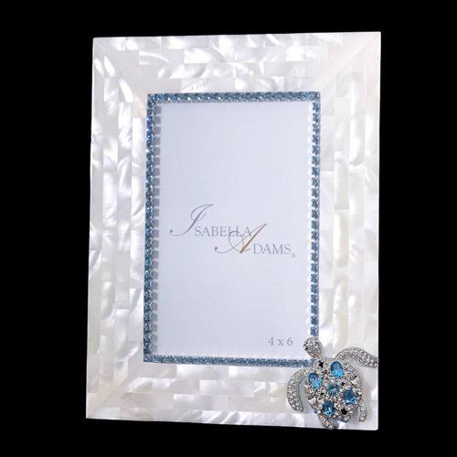4 x 6 Mother of Pearl Sea Turtle Picture Frame Featuring Aquamarine Premium Crystal