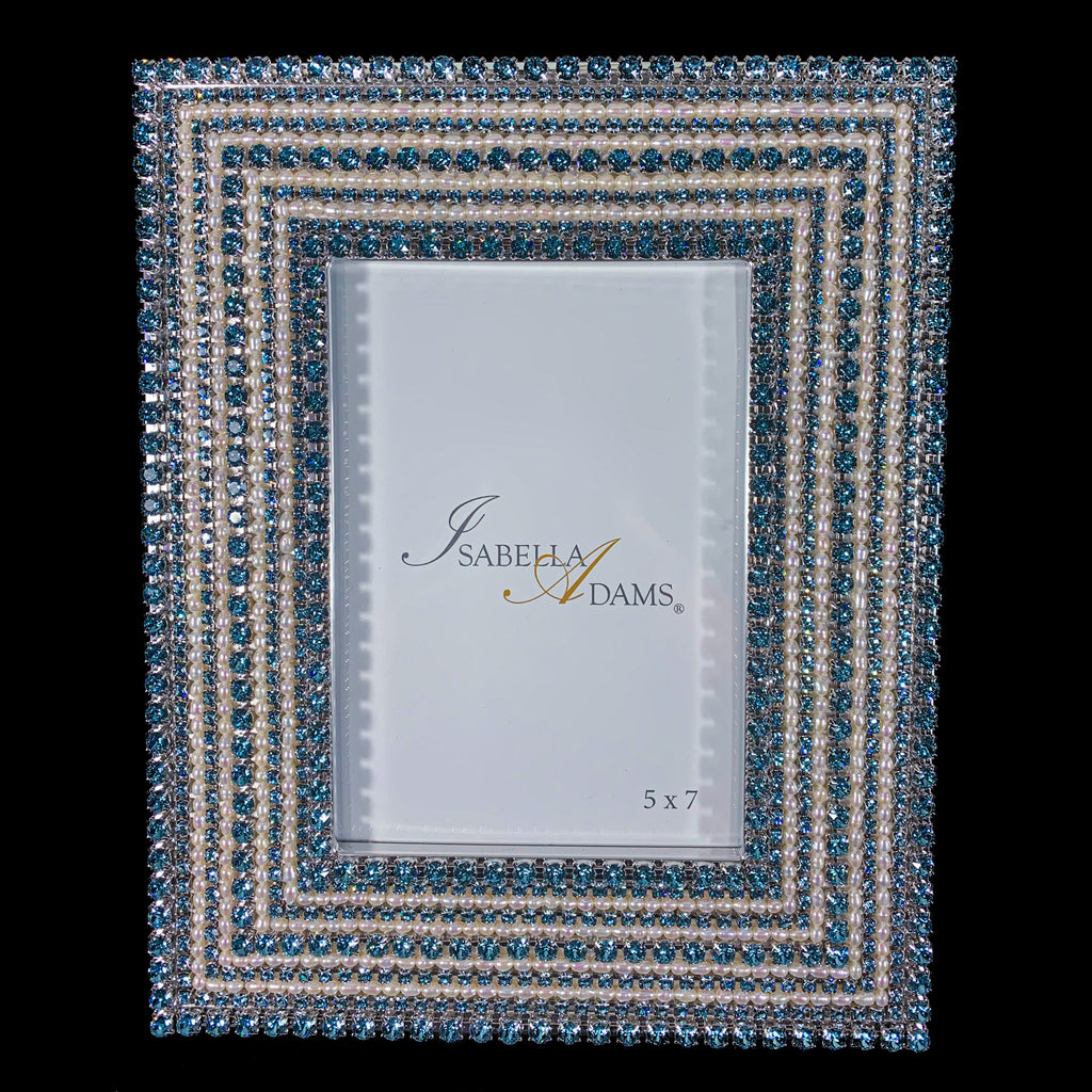 Pearl & Aquamarine 5 x 7 Crystal Picture Frame Featuring Premium Crystal