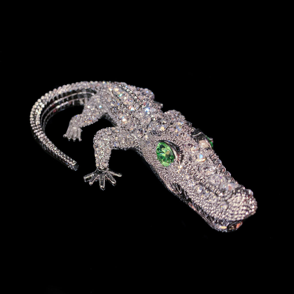 Bull Gator Paperweight Collectible Featuring Premium Crystals | Peridot Eyes