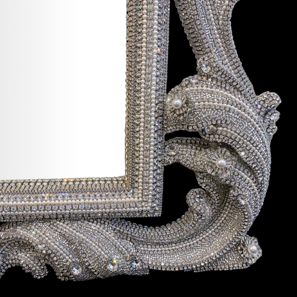 Baroque Style Wall Mirror - Premium Crystals & Freshwater Pearls