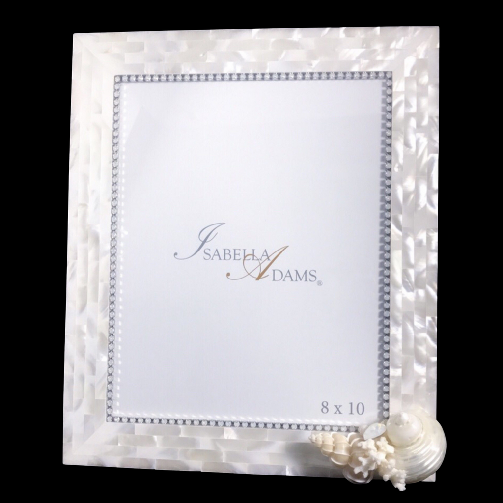8 x 10 Mother of Pearl Sea Shell Cluster Picture Frame Featuring White Opal Premium Crystal