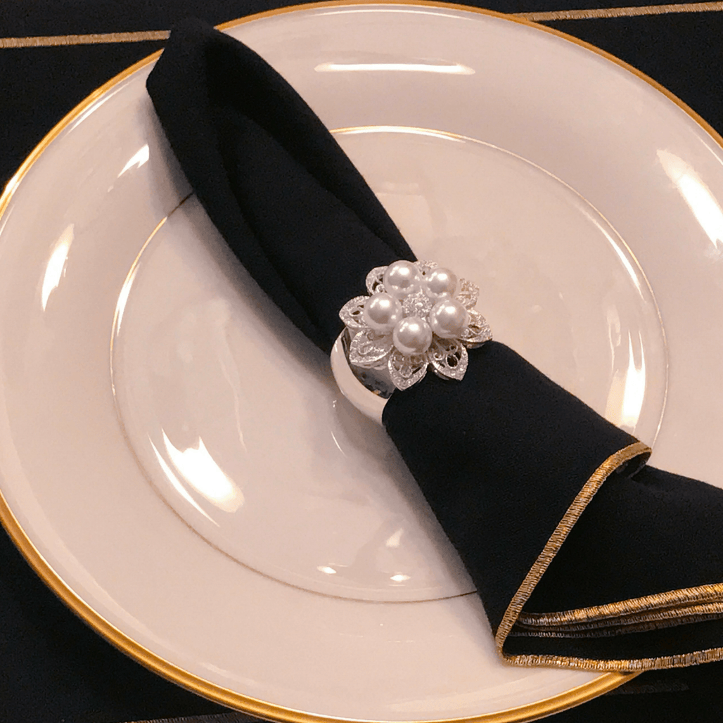 5 Pearl Napkin Ring Featuring Premium Crystal | Set of 4