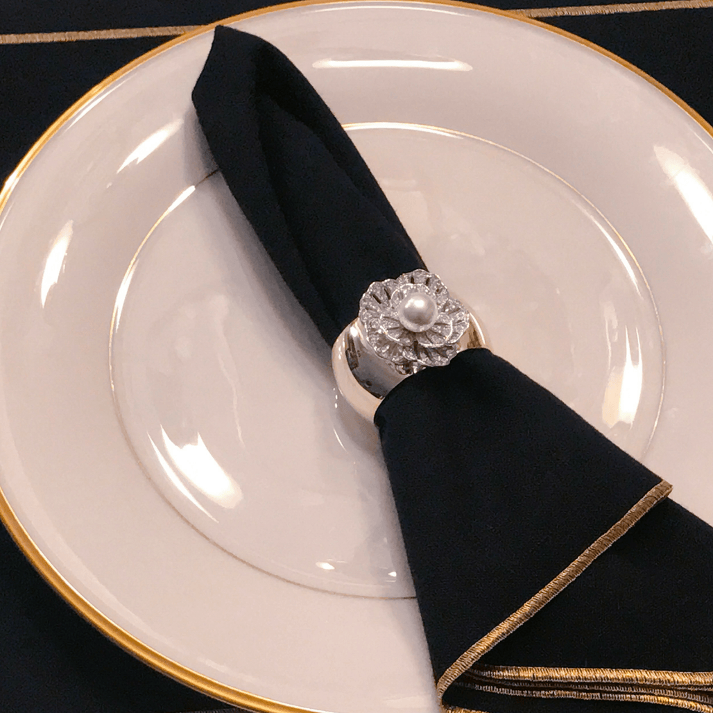 Single Pearl Napkin Ring Featuring Premium Crystal | Set of 4