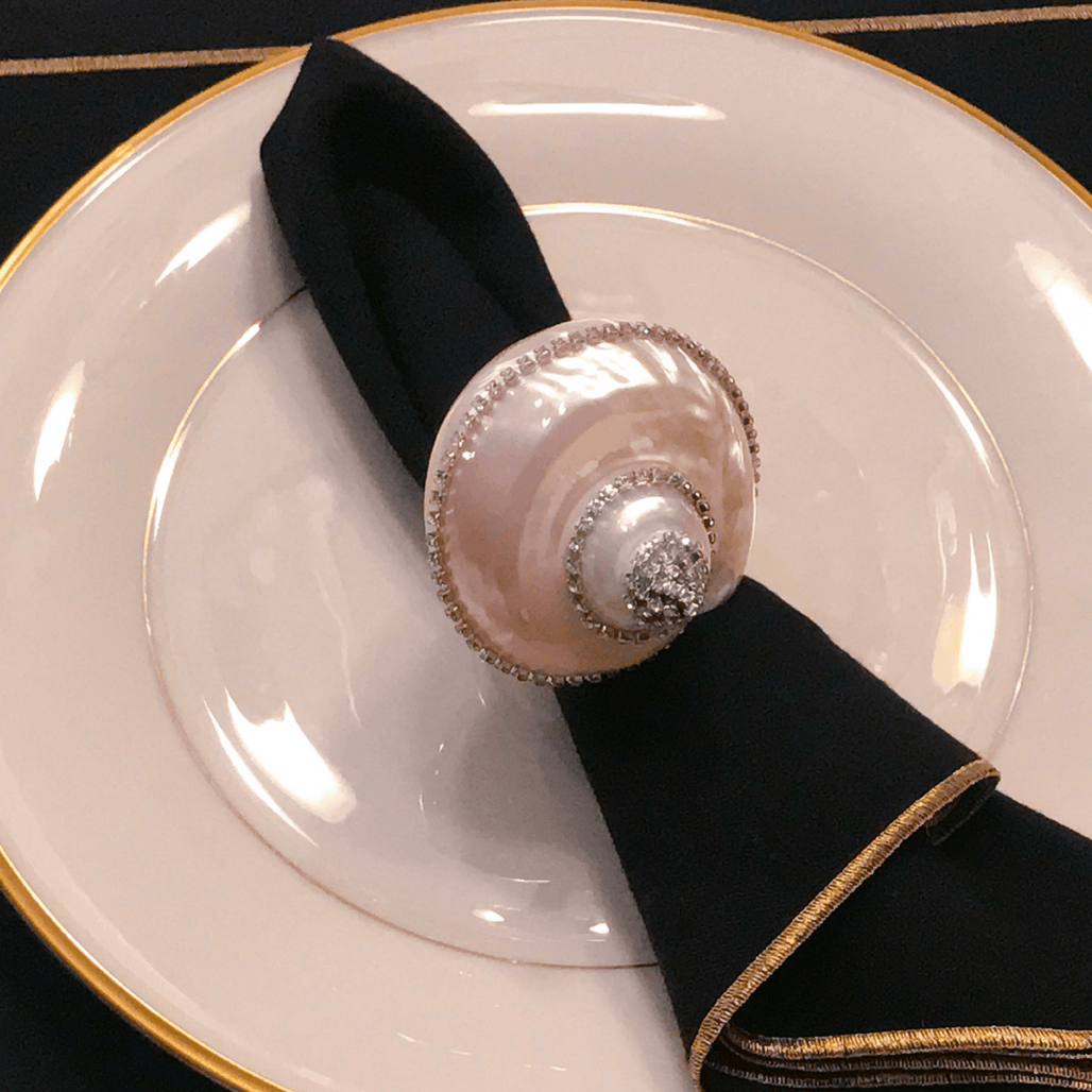 Pearl Turbo Shell Napkin Ring Featuring Premium Crystal | Set of 4